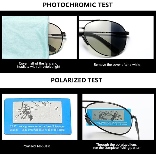 2022 Pilot Photochromic Solglasögon Män Kvinnor Mode Kameleont Polariserade Solglasögon Man Körning Byt färg Night Vision Gun-Photochromic Photochromic