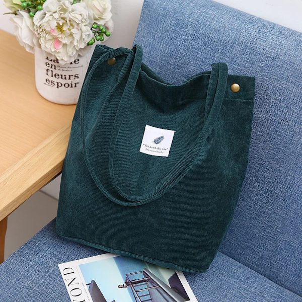 Ny manchester axelväska för kvinnor Bomullstyg mångsidig handväska Enfärgad Eco Shoppingväska Dam Återanvändbara väskor green