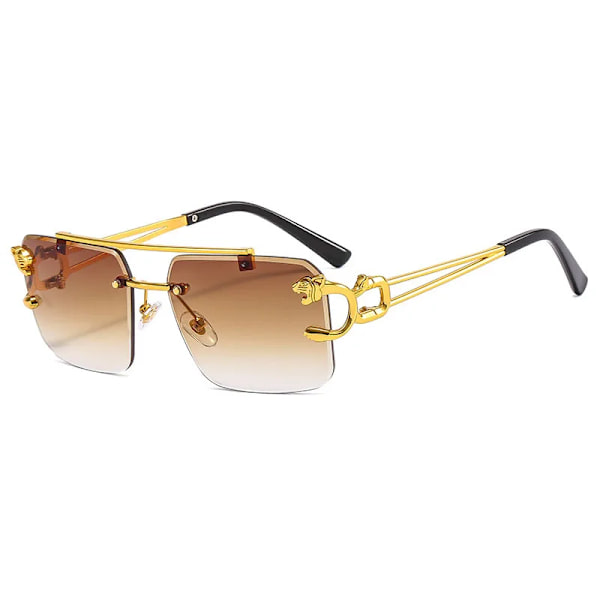 SHAUNA Mode Metal Leopard Solglasögon Båglösa Dubbla Broar Gradient Ocean Film Shades UV400 Tea Gradient As the picture