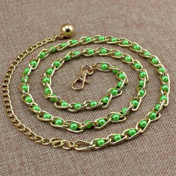 Modeimitation Pearl Beads Tunn midjekedja Bälte Dam Midjeband Klänning Tillbehör 3 färger Green 115CM