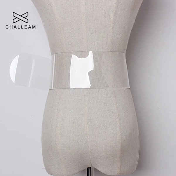 Mode Kvinnor Transparent Bredt Bälte Kvinna PVC Klara Bälten För Klänning Dam Metall Nål Spänne Sommar Vit Stora Grommet Strap 223 Transparent 105CM