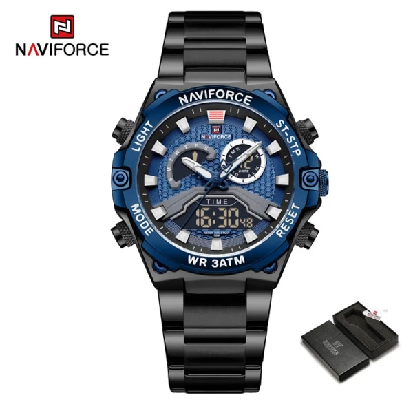 NAVIFORCE klockor för män Militärmode Lyx Kvarts Lysande Vattentät Digital Väckarklocka Armbandsur Watch Masculino BBEBE-BOX