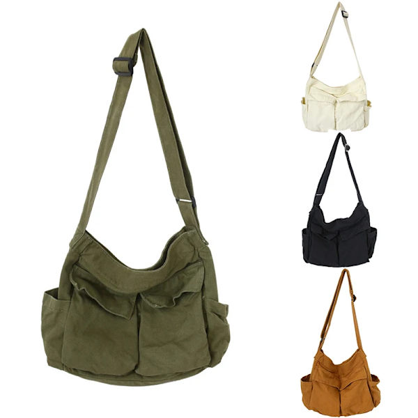 Axelväskor i canvas med stor kapacitet Solid mjuk denim Fritids- eller resväska för kvinnor Mode Fatchels Vinterpaket Green 2 Large Capacity Bag