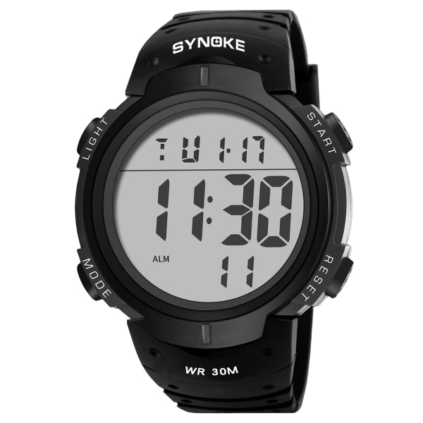 SYNOKE Big Numbers Watch Herr 50M Vattentät Manklocka Alarm Stoppur Multifunktion Digitala klockor Relogio Masculino Full Black