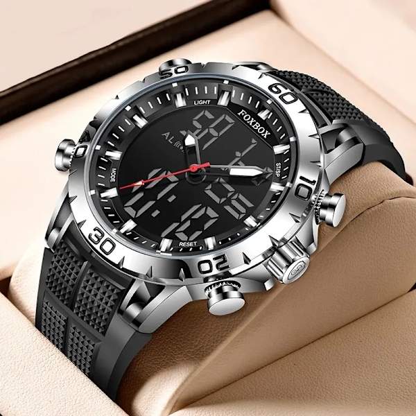 Nya Herrklockor Sport Toppmärke Lyx Dual Display Quartz Watch Herr Militär vattentät klocka Digital elektronisk watch all black