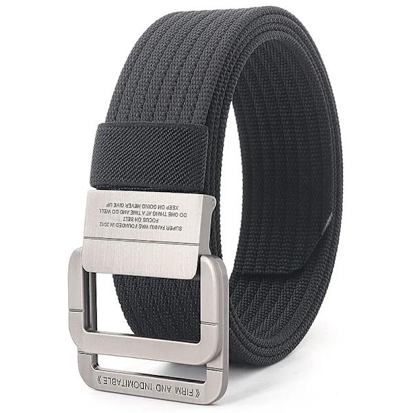 Snygga män Bälten Dubbla ringar Metall Skjutspänne Canvas Stickad Snabbtorkande Jeans Accessoarer Utomhus midjerem Unisex Cinto Color3 110cm