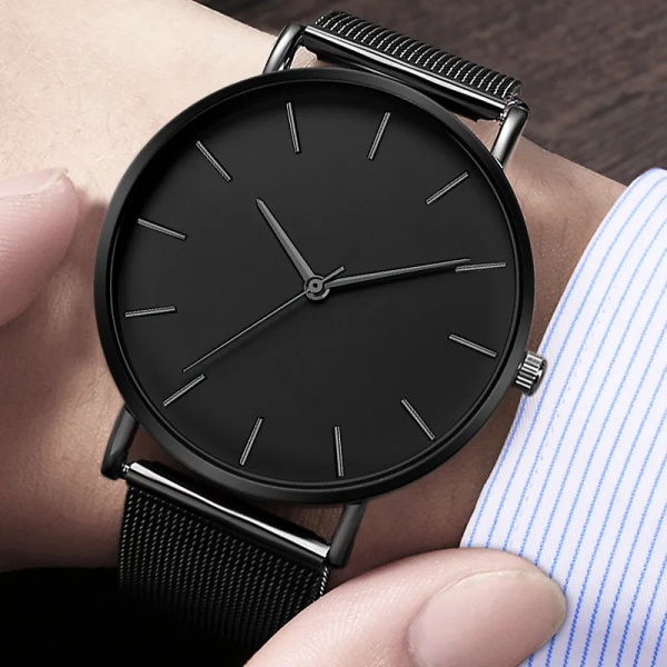 Watch Quartz Casual Watches Simple Metal Hour Reloj Quartz Watch Montre Mesh Rostfritt stål erkek kol saati masculino klocka 1635J-A