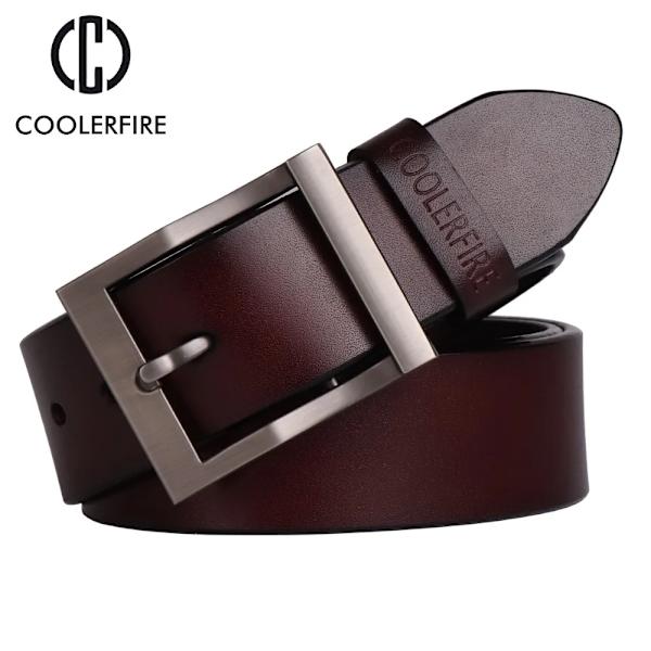 Coolerfire mäns bälte i äkta läder designerbälten herr lyxiga rem manliga bälten för män mode nål spänne för jeans HQ0231 HQ023COFFEE 100cm