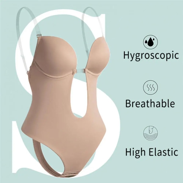 Unik Body BH U-form Rygglös Body Shaper Kontroll Mage Hög elastisk rumpa lyftare Reduktiv Strip Bodysuit Underkläder Skin Color XL