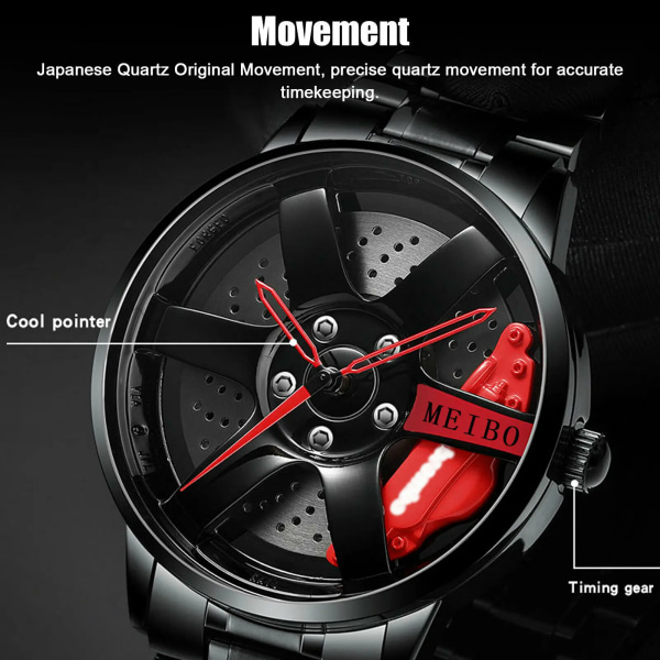 Kvartsklockor för män Vattentät vakuumpläteringsrem med bilhjulsfälgnav Design Sport Automatiskt Icke-mekaniskt armbandsur MB112 Blue