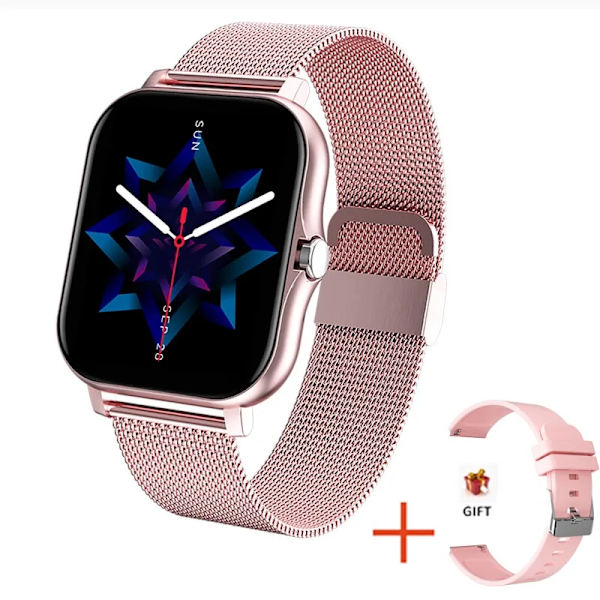 Ny Bluetooth samtal Watch Män Kvinnor Sov Puls Blodtryck Sport Smart Klocka Mode Dam Smartwatch Kvinna Mesh belt pink(.1087)