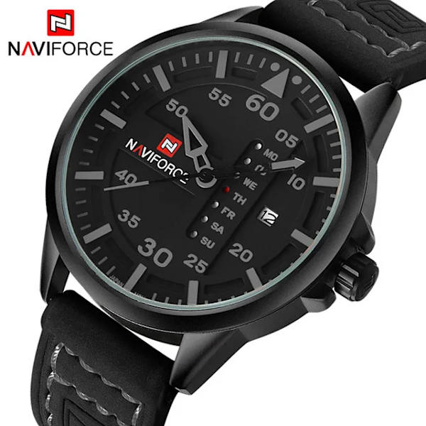 NAVIFORCE Lyxmärke Herr Army Militärklockor Herr Quartz Dateklocka Man Läderarmband Watch Relogio Masculino Black Grey