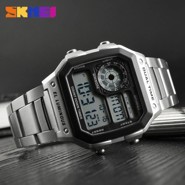 SKMEI Reloj Deportivo Digitala Herrklockor Herr Vattentät Watch Sport Armbandsur i rostfritt stål Relojes Deportivos Zegarek Rose gold