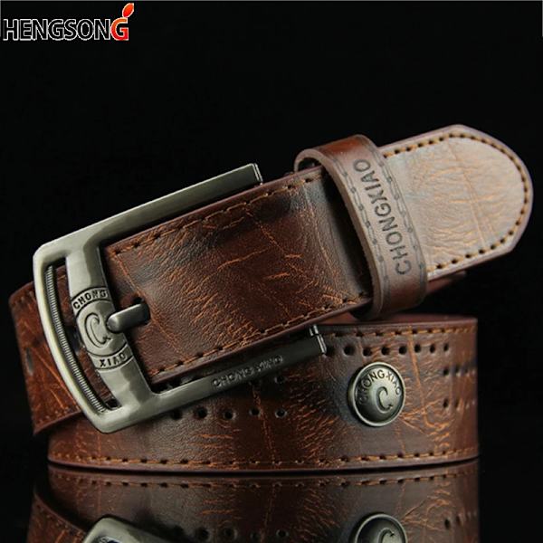 Hollow Rivet Punk Style Bälte Herr Casual Bälte Bred PU Läder Bälte Spännen För män Mode Manlig Jeansbälte av hög kvalitet Light tan