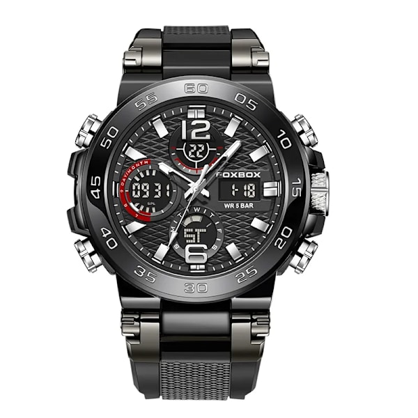 LIGE Nya klockor för män 50M vattentät klocka Alarm reloj hombre LCD Dual Display Armbandsur Quartz Military Sports Watch Black