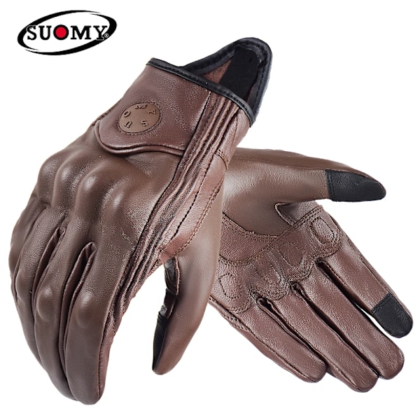 Berik Motorcykelhandskar i Läder Herr Touch Screen Motocrosshandskar Andningsbara Racing Körhandskar Motorcykelhandskar För Honda Kawasaki SU14 Brown L