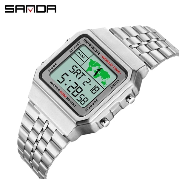 SANDA 2022 Ny digital display Elektronisk watch Fyrkantig urtavla Lysande vattentäta multifunktionsklockor Herr Relogio Masculino 500 500 gold