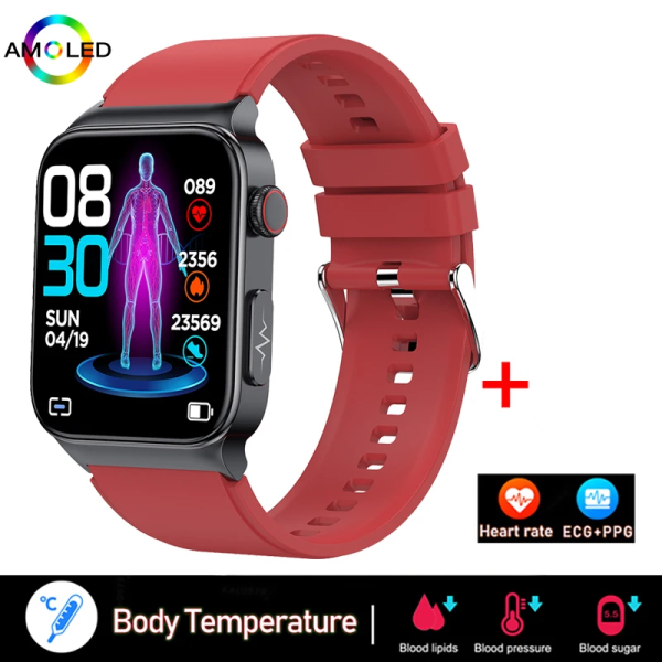 Ny EKG+PPG Smart Watch Män Laser Behandling av Hypertoni Hyperglykemi Hyperlipidemi Puls Hälsosam Sport Män Smartwatch silicone red