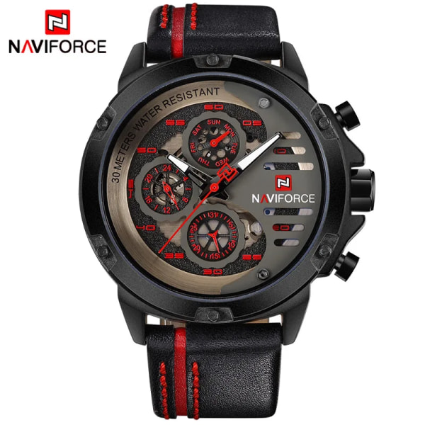 NAVIFORCE Herrklockor Toppmärke Lyx Vattentät 24 timmar Date Quartz Watch Man Läder Watch Herr Vattentät klocka BRB