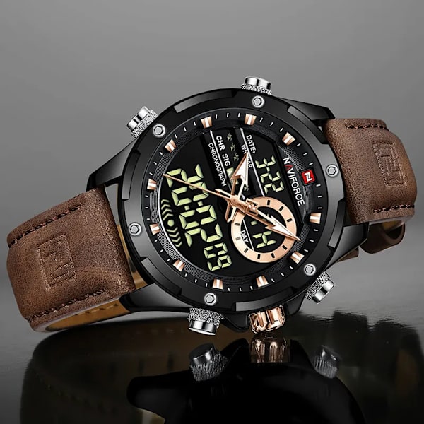 NAVIFORCE Digital Herr Watch Vattentät Armbandsur LED Quartz Klocka Sportklocka Man Stora Watch Herr Relogios Masculino S B With Box