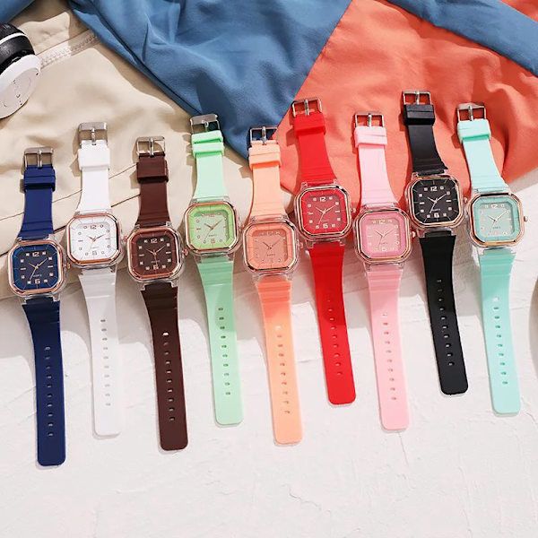Godisfärger Silikon Square Quartz Watch Enkel Sport Multifunktionell Watch Watch för män Blue