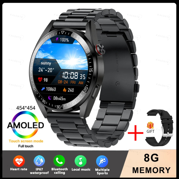 Ny Bluetooth Call Smart Watch 454*454 AMOLED 1,39 tums watch Visa alltid tiden 8GB lokal musik Smartwatch Herr Steel Black Original box