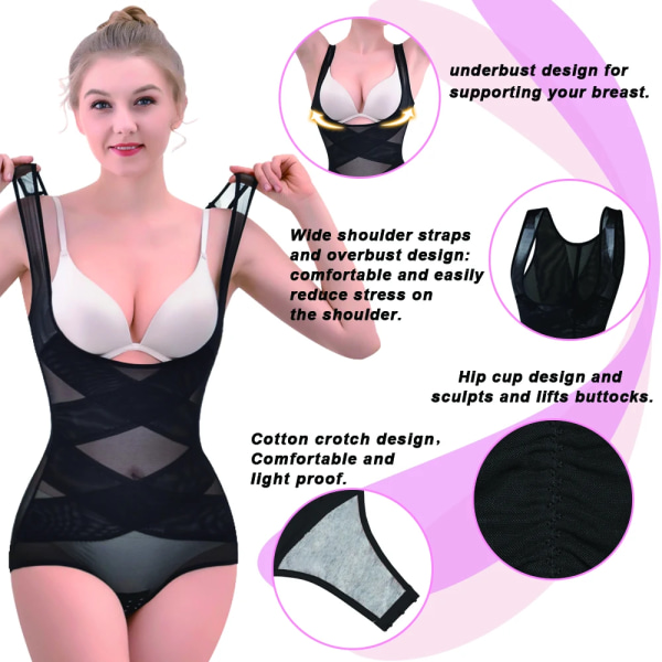 LANFEI Shapewear Kvinnor Bodysuit Magkontroll Sexig Body Shaper Body Tummy Trimmer för kvinnor Black M