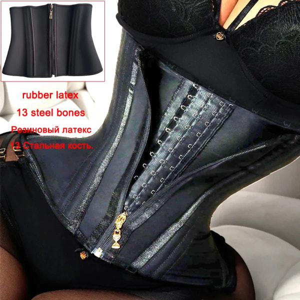 Fajas Colombianas gördlar dubbla kompressions waist trainer med dragkedja Body Shapers Platt mage Shapewear Korsett Postpartum-bälte B rubber latex M