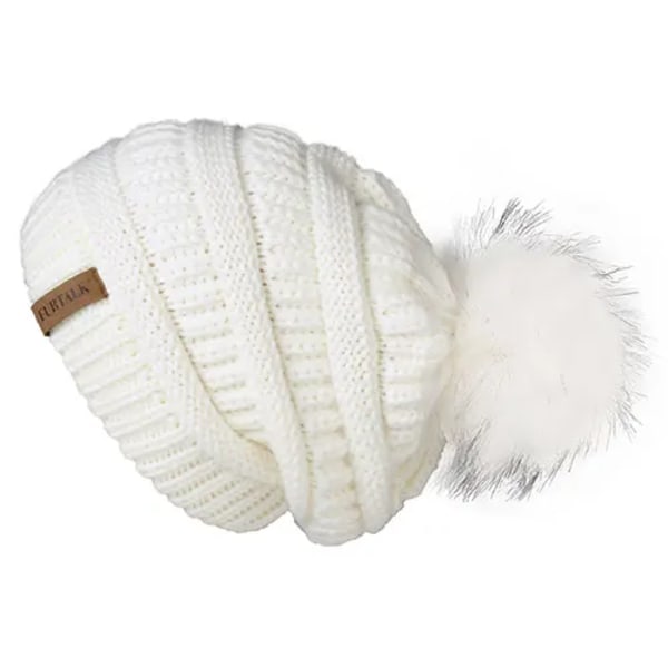 Talk Höst- & Vintermössa för Kvinnor Stickad Pompommössa Slouchy Beanie Skullies för Kvinnor Svart Röd Gul Bonnet Cap White