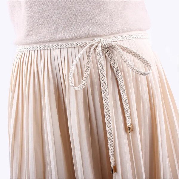 Flickor Vintage bruna tunna bälten för kvinnor klänning stickad vävd flätad rem Bälte midja knuten rep Lyxmode damer creamy-white