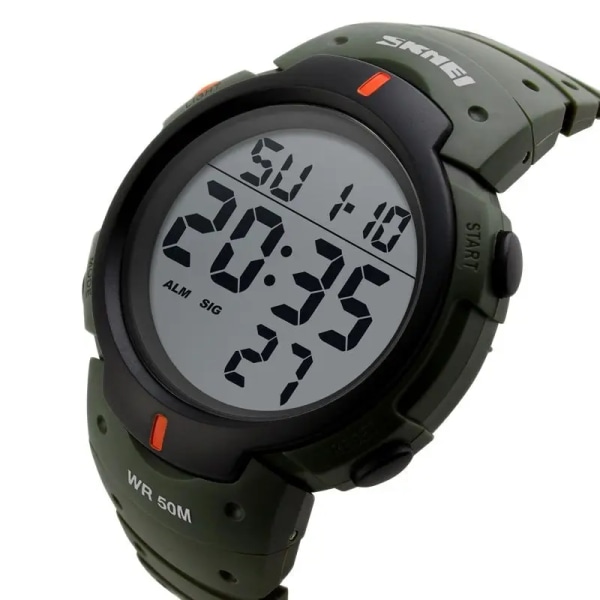 TOP Watch Mode Stor urtavla Sportklockor 50M Vattentät Väckarklocka Digital Herrarmbandsur Relogio Masculino ArmyGreen