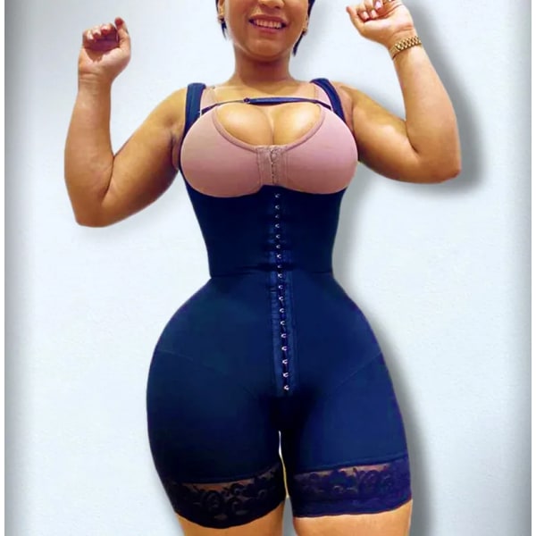 Shapewear Dam Fajas Colombianas Kompression Höftlyft Öppet bröstplagg Bred justerbar axelrem Damkroppsformare Black XXXL