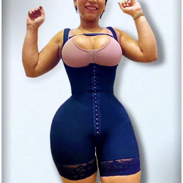 Shapewear Dam Fajas Colombianas Kompression Höftlyft Öppet bröstplagg Bred justerbar axelrem Damkroppsformare TAN M