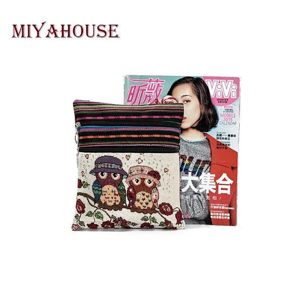 Miyahouse Casual Liten Dubbel Dragkedja Messenger Bag Kvinnor Tecknad Uggla Printed Flap Bag Axelväska Damer 550c