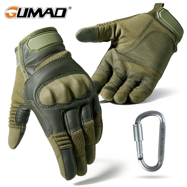 Taktiska handskar i PU-läder Pekskärm Hårt skal Helfingerhandske Army Military Combat Airsoft Driving Cykelvantar Herr Green XL
