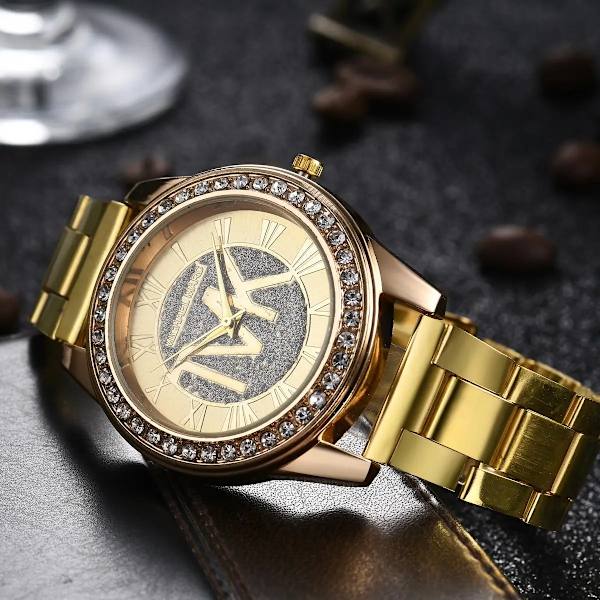 Mode Lyx TVK Märke Watch Guld Rostfritt stål Vattentät Diamond Digital Quartz Klockor För Kvinnor Montre Present Brown