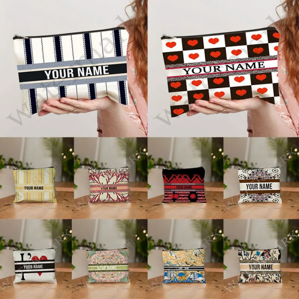 Anpassa namn Kosmetikväska Anpassad mode Leopard Blomma Resor Kosmetisk Organizer Damsminkväska Design Lyxväska påse MULTI