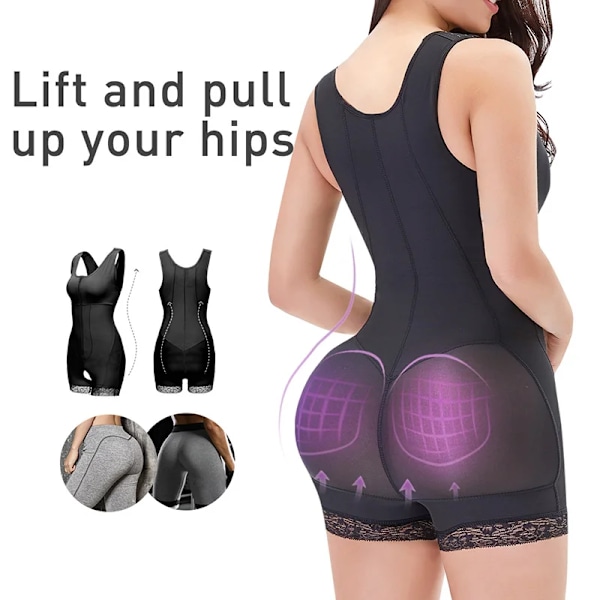 Sömlös gördel för damer med dragkedja Helkroppsformare Plus Size Body efter operation Fajas colombianska magkontroll bantning Shapewear Black 4XL
