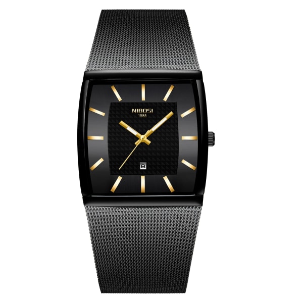 NIBOSI Herrklockor Toppmärke Lyx Blue Square Quartz Watch Herr Slim Vattentät Golden Man Armbandsur Herr A