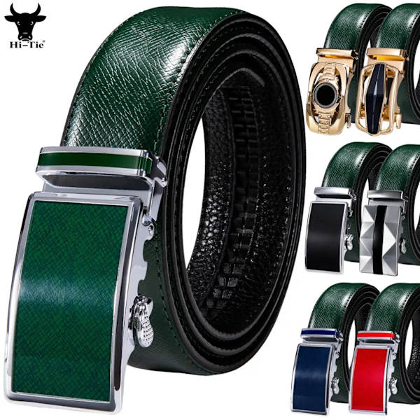 Högkvalitativt grönt äkta läder Herrbälten Lot Styles Automatiska spännen för klänning Jeans Kostym Herr Midjeband Bälte Bröllopspresent 2089DMI 120cm