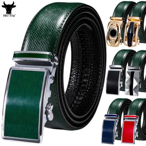 Högkvalitativt grönt äkta läder Herrbälten Lot Styles Automatiska spännen för klänning Jeans Kostym Herr Midjeband Bälte Bröllopspresent 2190DMI 110cm