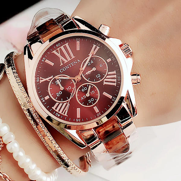 Ny watch Damklockor i rostfritt stål Keramiska armbandsur Dam Quartz Klockor Toppmärke Lyx Damklänning Klockor Dam Waches pink