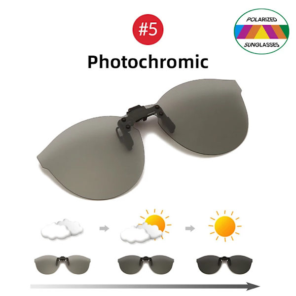 VIVIBEE fyrkantsspegel för män Flip-up Clip on Polarized Night Vision Körglasögon UV400 Dam Solglasögon Fiske Närsynt 5 Photochromic Without Plastic Case