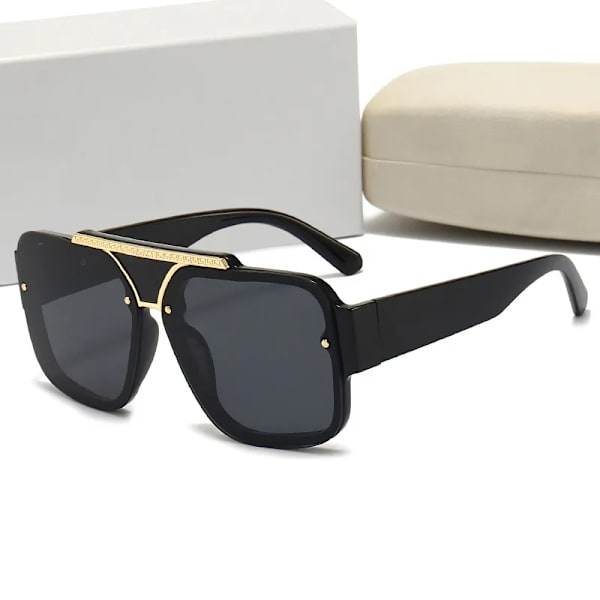Nytt mode överdimensionerade solglasögon Lyxmärke Kvinnor Män Moderna fyrkantiga glasögon Unisex Black Man Solskydd UV400 GREY NO CASE