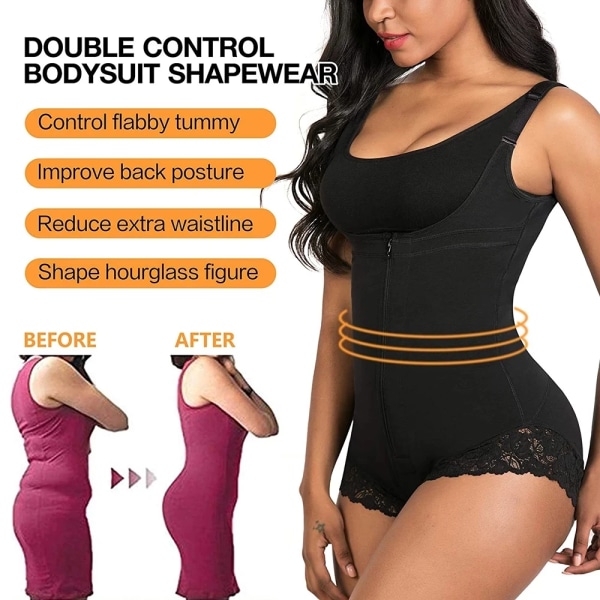 Postpartum Body Shaper Shapewear för gravida kvinnor Sömlös korsett Magkontroll Colombiansk gördel Spets Dragkedja OpenBust Bodysuit Black XXL