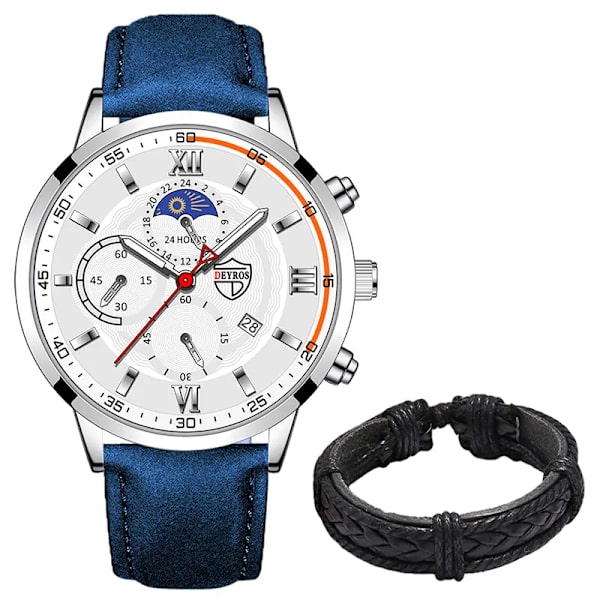 Män Watch Lyxig rostfritt stål Quartz Armbandsur Man Business Casual Läderarmband Manlig självlysande klocka Klockor As shown 7