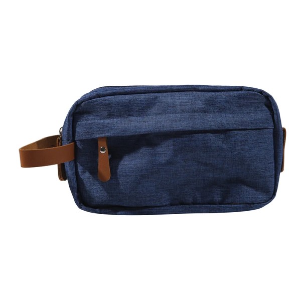 2023 Ny Casual Canvas Kosmetikväska med Läderhandtag Resor Män Tvätta Rakning Kvinnor Toalettförvaring Vattentät Organizer Bag navy blue