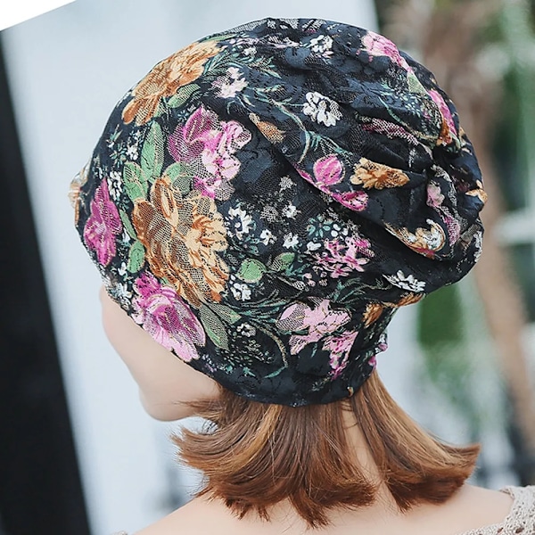 Blommigt Tryckt Kvinnohatt Spets Loss Huvudscarf Wrap Cap Stretch Turban Kvinnors Kawaii Hattar Кепка Женская Панама B