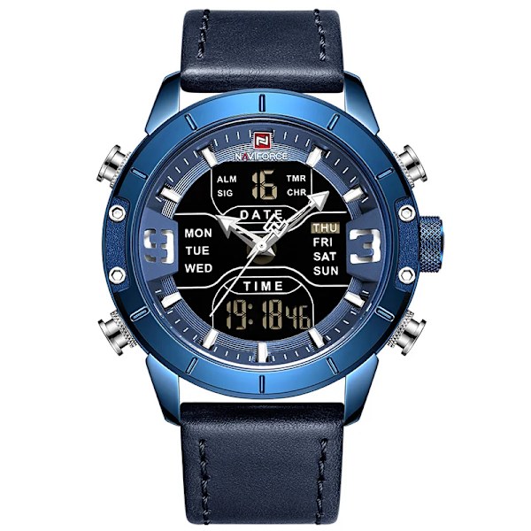 NAVIFORCE Watch Herr Top Lyx Märke Läder Vattentät Quartz Armbandsur Militär Sport Herrklockor Date Relogio Masculino L-Blue