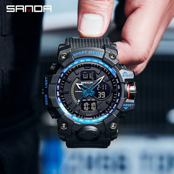 Mode SANDA Toppmärke G-stil Ny Lyx Sport Män Watch Casual Militärklockor Män Vattentäta manliga klockor Black red 3132